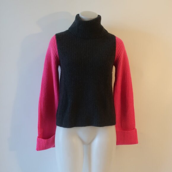 Womens Autumn Cashmere Gray Pink Black Colorblock Shaker Mock Neck Sweater S - Picture 4 of 11